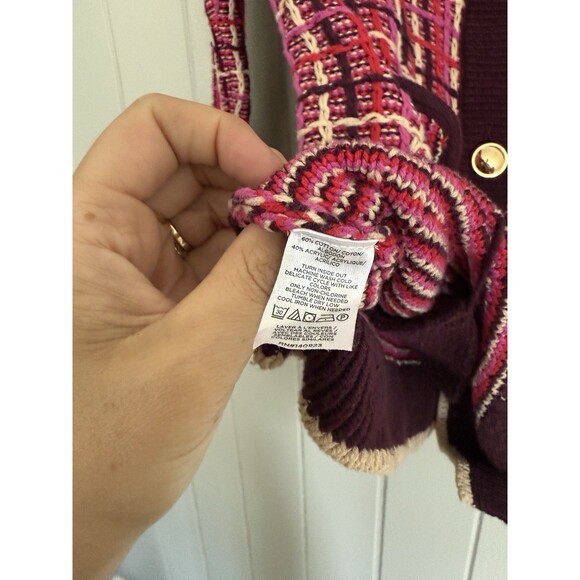 Ann Taylor Tweed Cardigan Sweater Jacket S Small Pink Ivory Gold Buttons Pockets - Picture 7 of 8